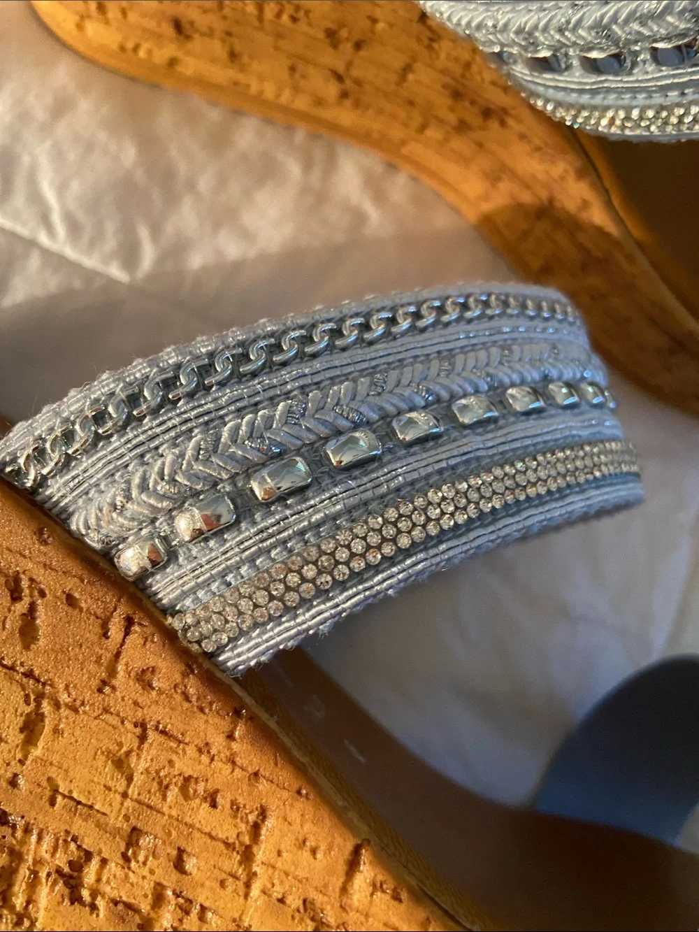 🩵Wedge Cork Sandals with  Rhinestones and Silver Stones🩵